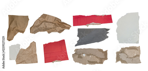 Paper pieces. Cutouts for collage. Crumpled pape