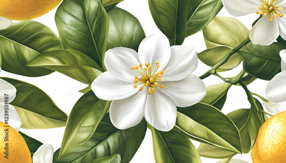 Obraz premium Isolated orange flowers. Blossoming branch of orange tree isolated on white background with clipping path