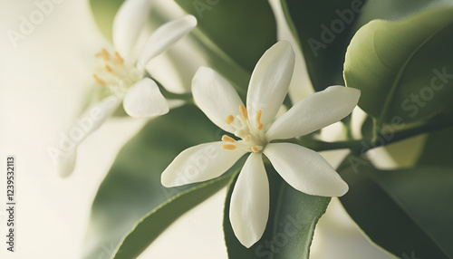 Isolated orange flowers. Blossoming branch of orange tree isolated on white background with clipping path
