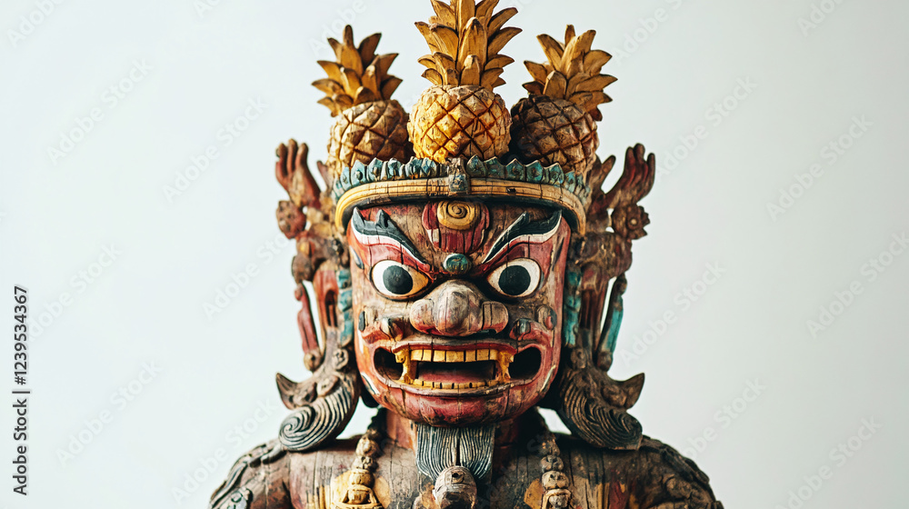 a traditional warrior statue with an intense expression elaborate headdress and vibrant painted details showcasing intricate craftsmanship
a traditional warrior statue with an intense expression elaborate headdress and vibrant painted details showcasing intricate craftsmanship