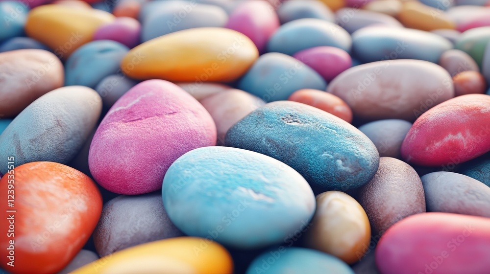A soft 3D illustration of colorful matte-finished rock pebbles A soft 3D illustration of colorful matte-finished rock pebbles