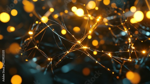Abstract interconnected network of glowing light particles and fine lines