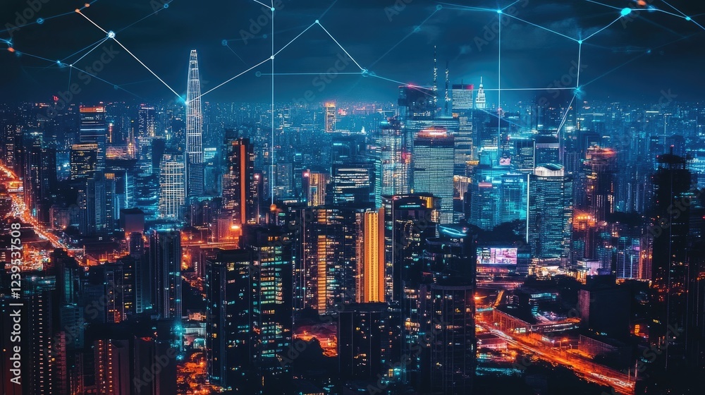 Fototapeta premium A futuristic city powered by AI-driven smart resources and automation.