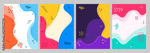 Vector illustration. Colorful childish background. Hand drawng memphis pattern doodle shapes and lines. Design elements for cover, brochure, magazine, poster, flyer. Trendy abstract colorful style