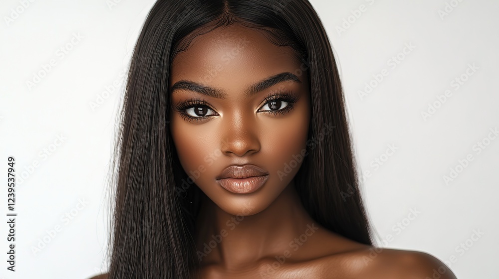 Naklejka premium close up face portrait of young pretty black woman with clean clear skin, skincare and well-being concept 