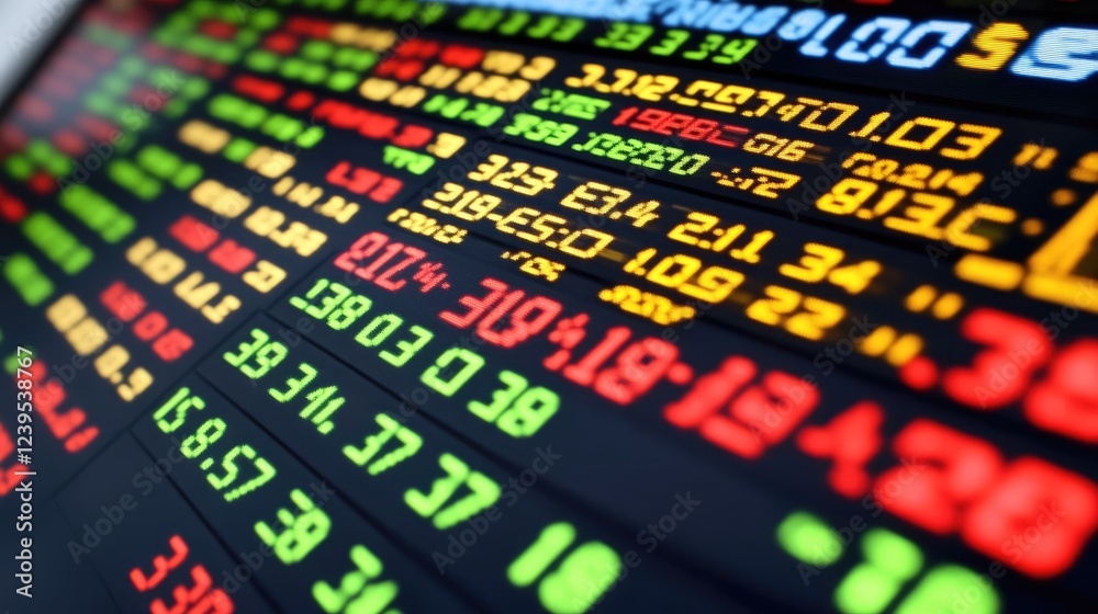 Obraz premium Close-up of digital market indicators showing fluctuating stock values.