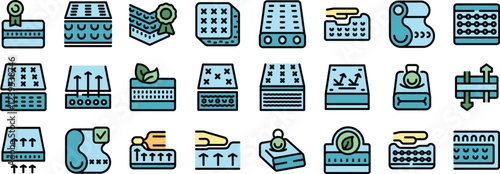 Mattress layers icons depict various materials, breathability, support, and washability features for comfortable and restful sleep