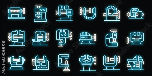 Glowing neon icons represent various clamping tools, highlighting the essential role of vises and grips in securing workpieces for precision tasks