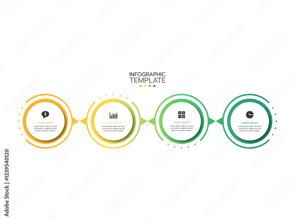 Infographic template. The concept of a 4-step process for strategic growth with circles or options and marketing icons. Infographic template. The concept of a 4-step process for strategic growth with circles or options and marketing icons.