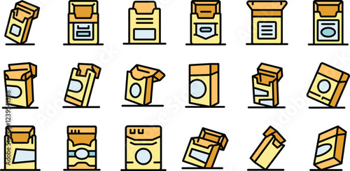 Cigarette pack icons set featuring various brands and packaging styles, highlighting the diverse presentation of smoking products in the market