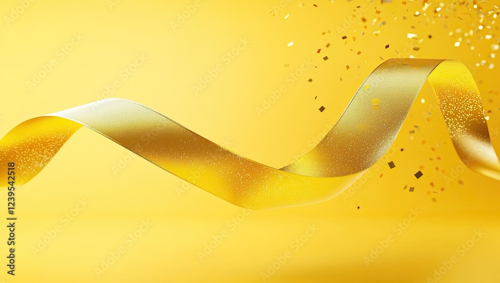 3D render, gold ribbon and yellow background 3D render, gold ribbon and yellow background