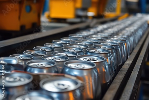 Sustainable aluminum can recycling process involving collection, sorting, and preparation for melting into new products photo