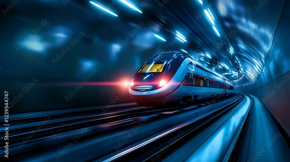Fototapeta premium High-speed train approaching in a futuristic tunnel