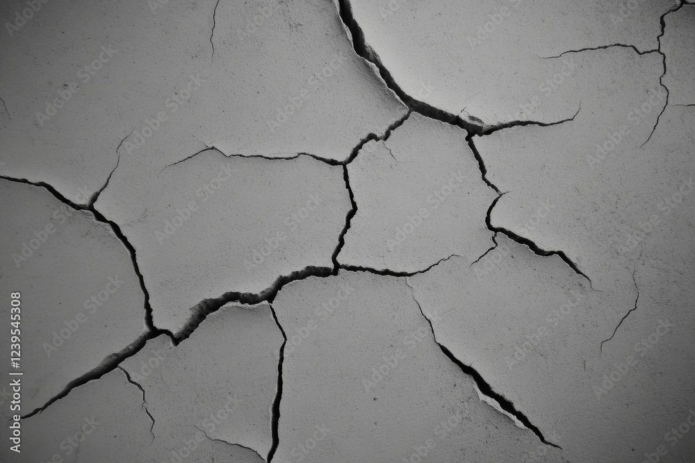 Fototapeta premium Close-up view of cracked gray surface with deep cracks and textured pattern