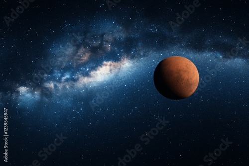 Mars with milky way galaxy in the background: cosmic space exploration concept