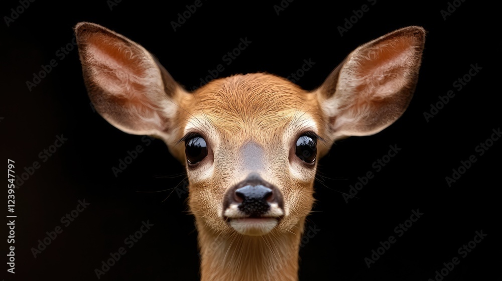 Fawn portrait, forest background, wildlife, nature image Fawn portrait, forest background, wildlife, nature image