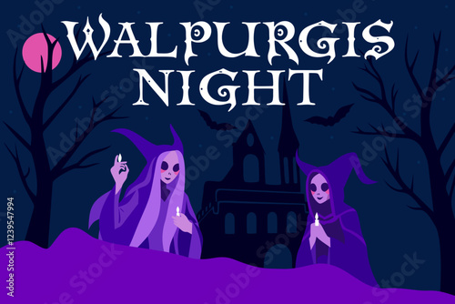 Walpurgis night. Witches' Sabbath. Festive vector poster with gothic lettering