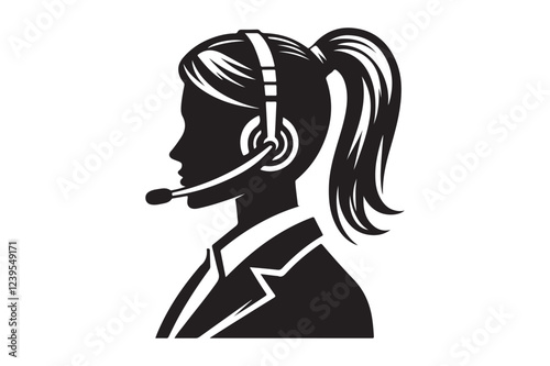 call center agent in profile view silhouette logo