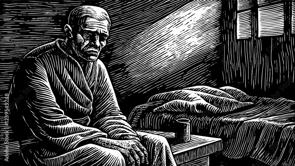 Fototapeta premium Old poor man sad mood