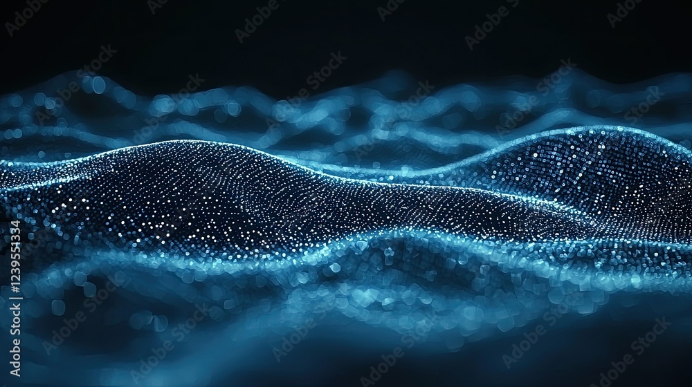 Abstract Blue Particle Wave Digital Landscape