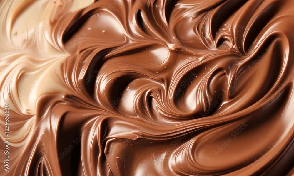 A Close-Up of a Melting Dark Chocolate with Glossy Swirls