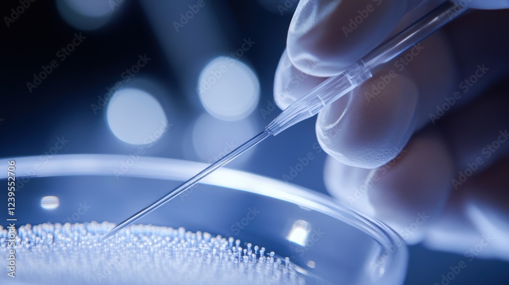 A medium closeup of a technician in a cleanroom suit manipulating nanoscale materials using tweezers the background blurred to accentuate the precision and care involved in the production A medium closeup of a technician in a cleanroom suit manipulating nanoscale materials using tweezers the background blurred to accentuate the precision and care involved in the production