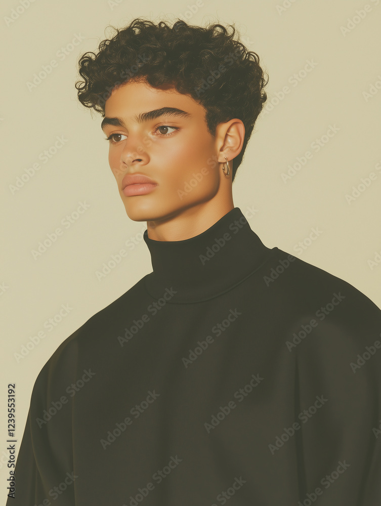 Obraz premium Male fashion concept. Portrait of a handsome american young male model wearing black designer clothes and posing on white background. Catalogue, campaign style. Studio shot