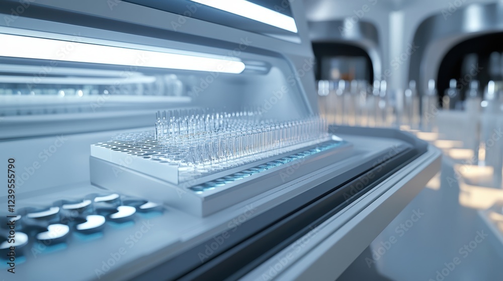 Fototapeta premium A closeup of a sample preparation area displaying pipettes and small vials containing genetic material emphasizing the meticulous steps involved in preparing samples for sequencing