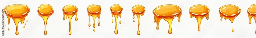 Collection of honey dripping from different points. Honey viscous, golden yellow. Liquid honey drips down. Transparent background. Healthy, natural food ingredient. Sweet, delicious. Yummy. Natural Collection of honey dripping from different points. Honey viscous, golden yellow. Liquid honey drips down. Transparent background. Healthy, natural food ingredient. Sweet, delicious. Yummy. Natural