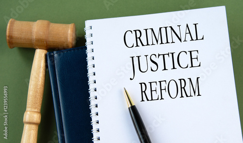 CRIMINAL JUSTICE REFORM - words on a white sheet with a judge's gavel