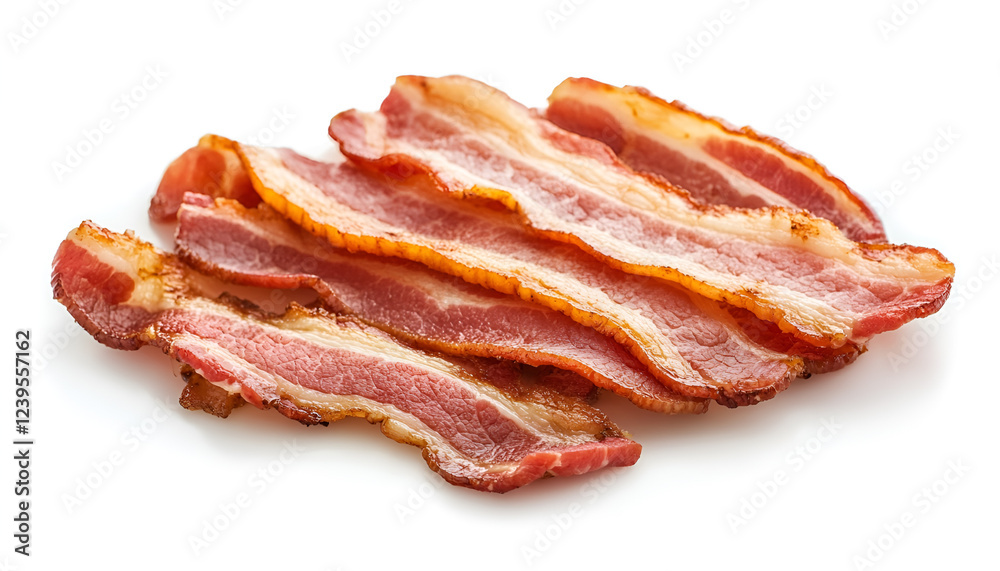 Slices of tasty fried bacon isolated on white Slices of tasty fried bacon isolated on white