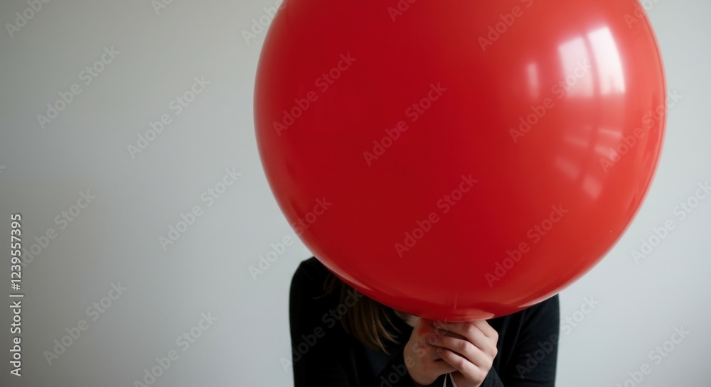 Artistic portrayal of a sad-faced balloon obscuring a person, conveying emotional depth. Artistic portrayal of a sad-faced balloon obscuring a person, conveying emotional depth.