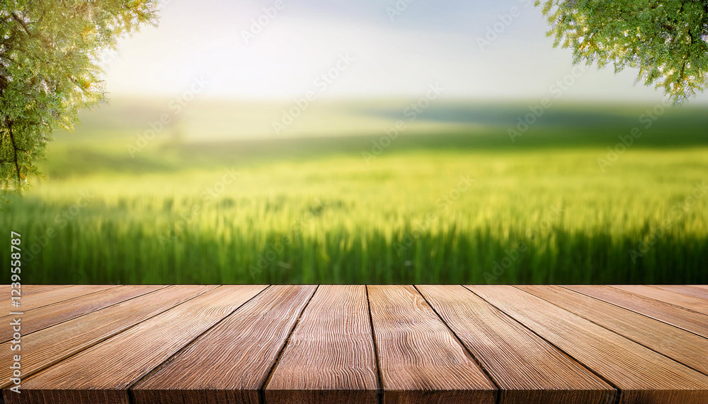 empty wooden table with blurred green background with a country outdoor theme template mock up for display of product empty wooden table with blurred green background with a country outdoor theme template mock up for display of product