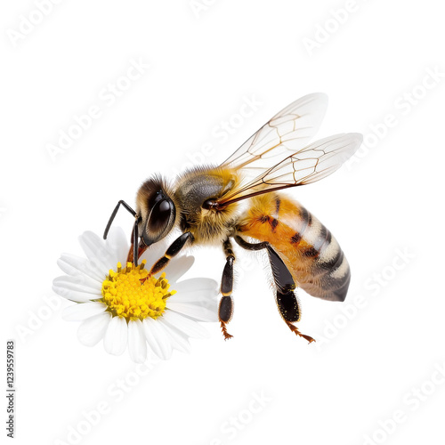 Bee on a daisy, capturing the beauty of nature's pollinators in action.