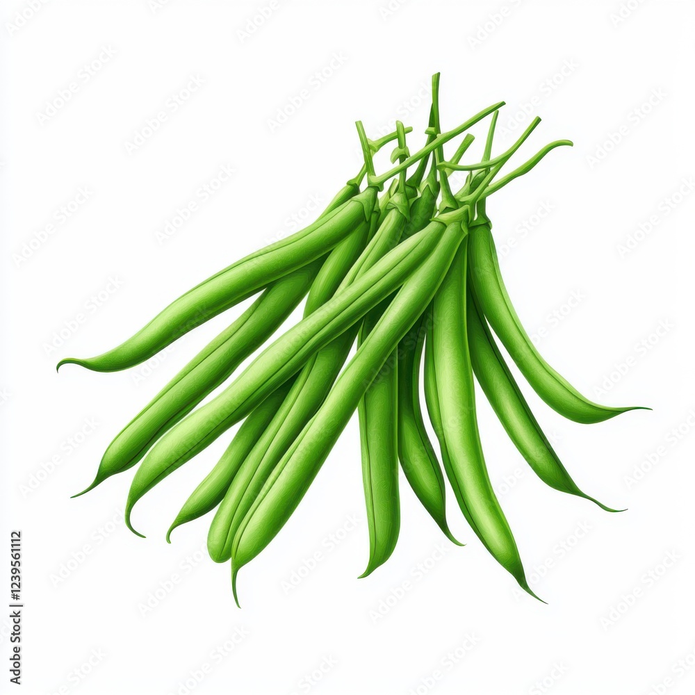 Fresh Green Beans Bunch on a White Background, Healthy Organic Produce Concept for Culinary Creations Fresh Green Beans Bunch on a White Background, Healthy Organic Produce Concept for Culinary Creations