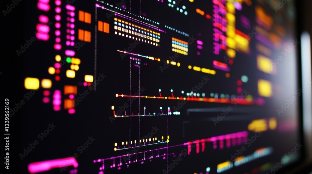 Obraz premium A closeup of a digital interface displaying the intricate design software used for AI chip architecture with colorful schematics and algorithms visible on the screen emphasizing the