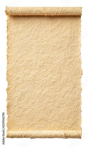 Textured cream handmade paper with a soft fiber finish and natural edges, ideal for artistic or craft projects with a vintage feel. Isolated, png photo