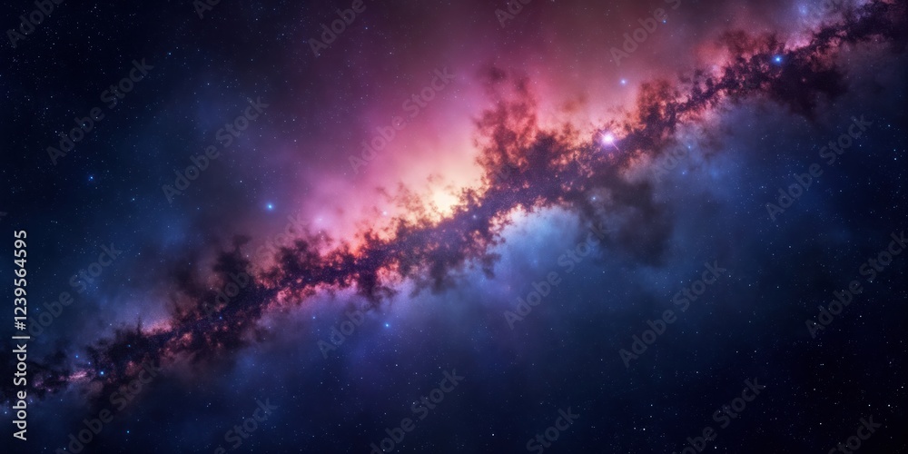 Naklejka premium Abstract starry outer space background. Colorful glowing cosmic field. Vivid celestial view. Imaginary deep space with nebula. Distant shining stars. Cosmic night sky. Colorful nebulae. Vast