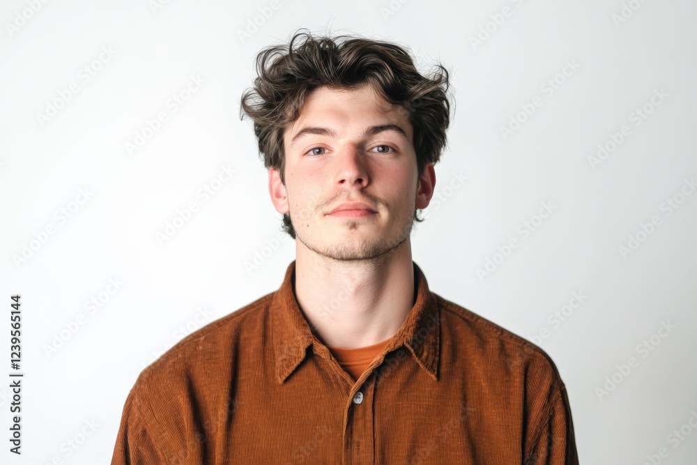 Obraz premium Confident Young Man in Casual Attire Against a Minimalist Background