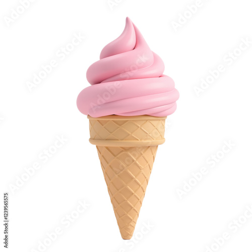 A digital rendering of a pink ice cream cone on a transparent background.