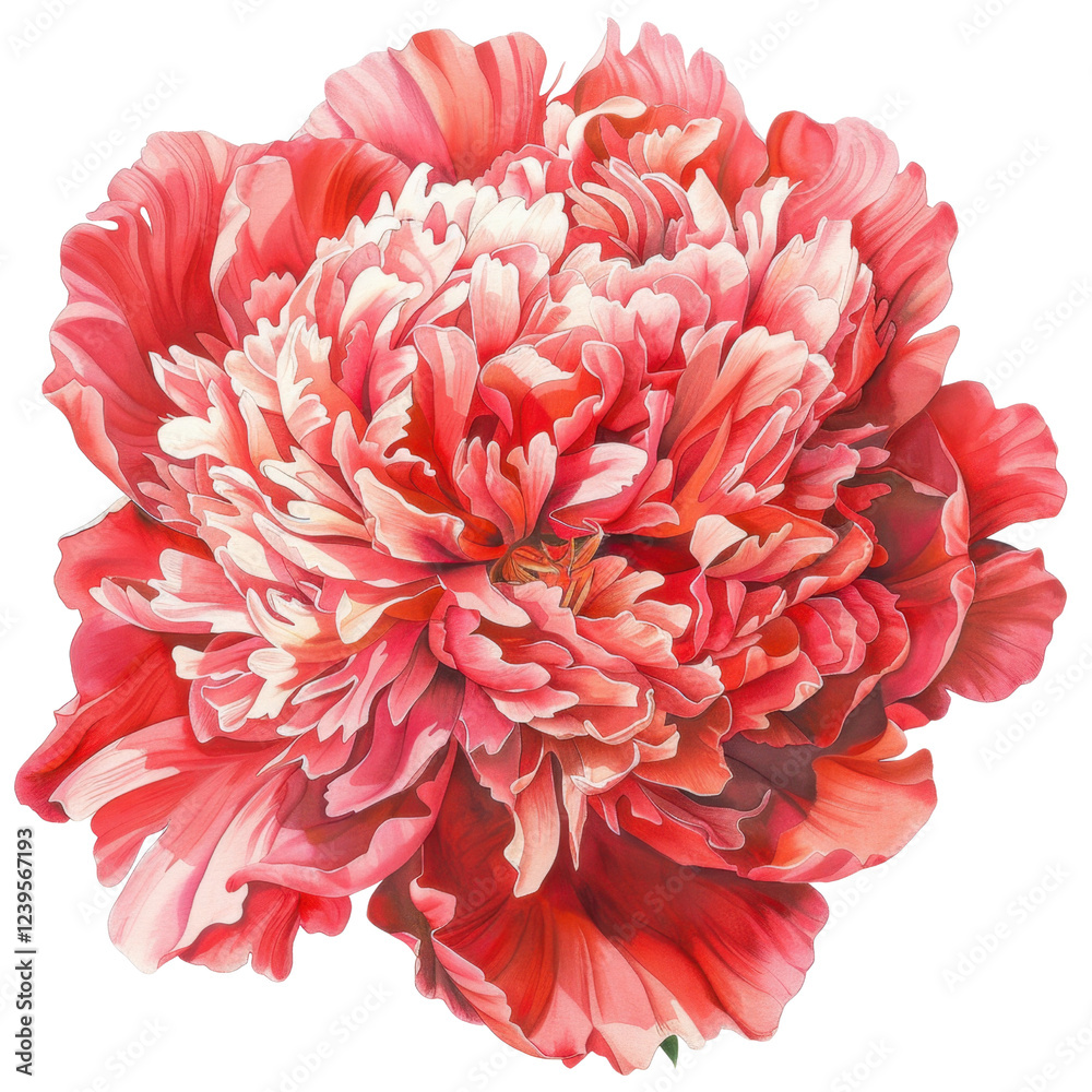 vibrant pink peony flower with intricate petals, showcasing rich textures and shades of red and pink, creating stunning visual impact