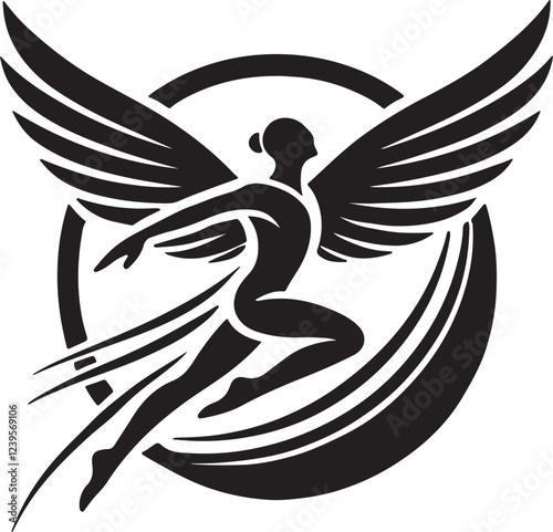 Bold High-Contrast Human Figure with Large Wings Silhouette Vector

