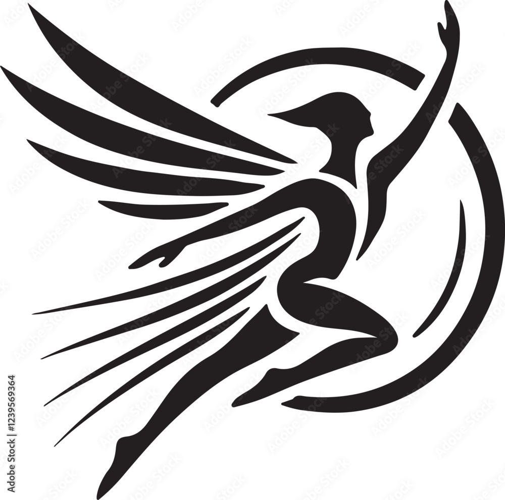 Fototapeta premium Bold High-Contrast Human Figure with Large Wings Silhouette Vector