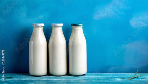 white milk bottles on blue heritage