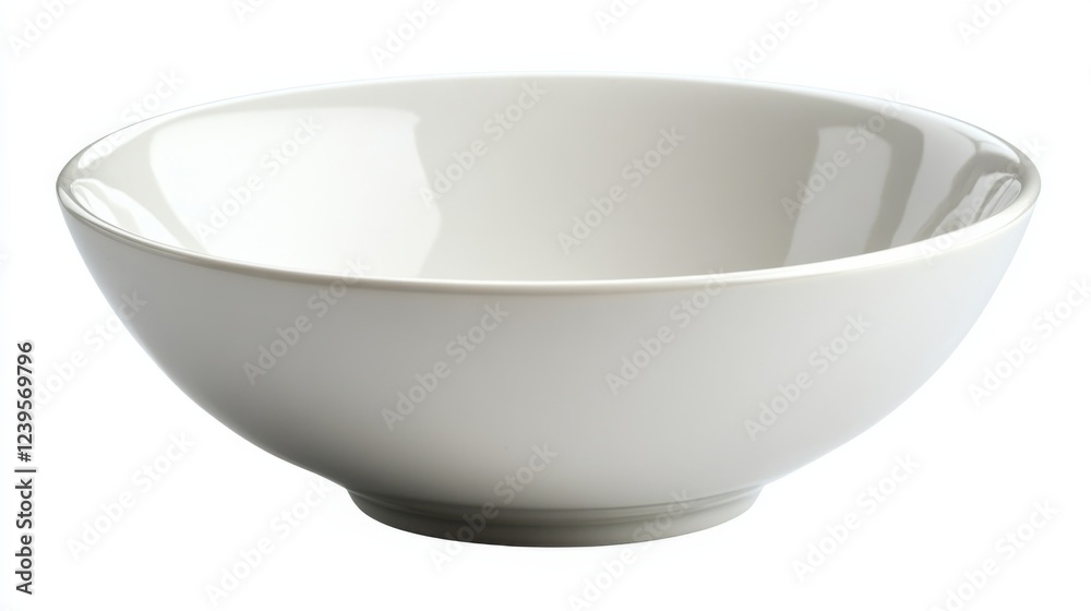Simple white ceramic bowl on white background featuring minimalist design and smooth finish Simple white ceramic bowl on white background featuring minimalist design and smooth finish