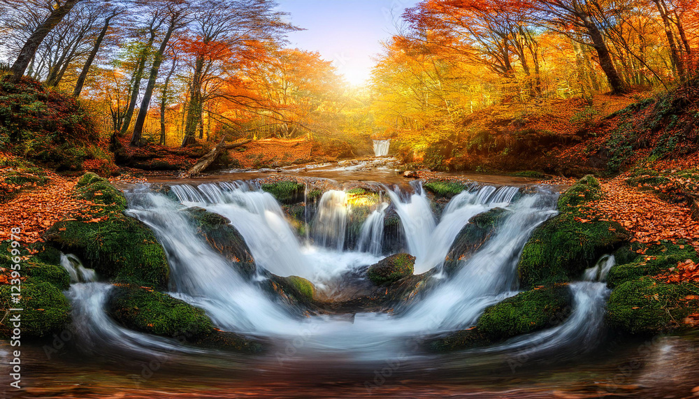 amazing beautiful waterfall in autumn forest amazing beautiful waterfall in autumn forest