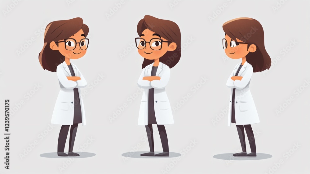 Cartoon Image of a Female Scientist in Gown, Perfect for Educational and Scientific Projects Cartoon Image of a Female Scientist in Gown, Perfect for Educational and Scientific Projects