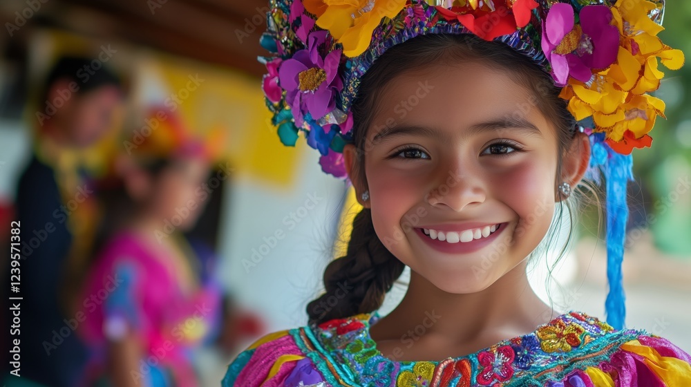 Vibrant celebration featuring a joyful girl in colorful costume Vibrant celebration featuring a joyful girl in colorful costume