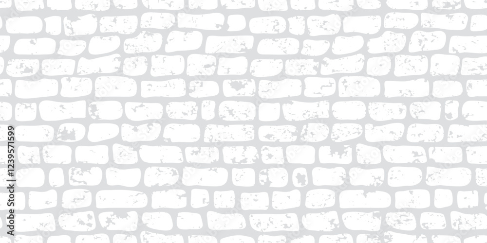 White brick wall seamless pattern, tile grunge texture, subway or kitchen block background, empty geometric abstract interior banner. Cartoon vector illustration