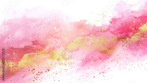 Beautiful abstract watercolor painting featuring pink and gold hues, creating vibrant and elegant design. Perfect for backgrounds, invitations, or artistic projects